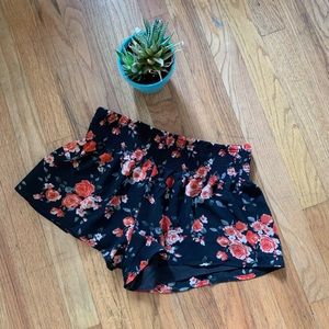 Black Floral Flowy Shorts